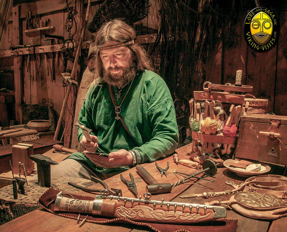 Wayland working with silver to decorate the chieftain's knife hilt and scabard at Lofotr Viking Museum - Image copyrighted  Gary Waidson. All rights reserved.