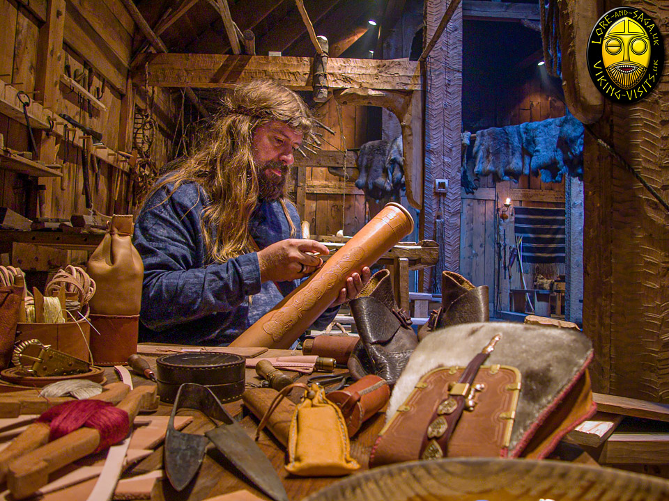 Wayland demonstratin leather working at Lofotr Viking Museum - Image copyrighted  Gary Waidson. All rights reserved.